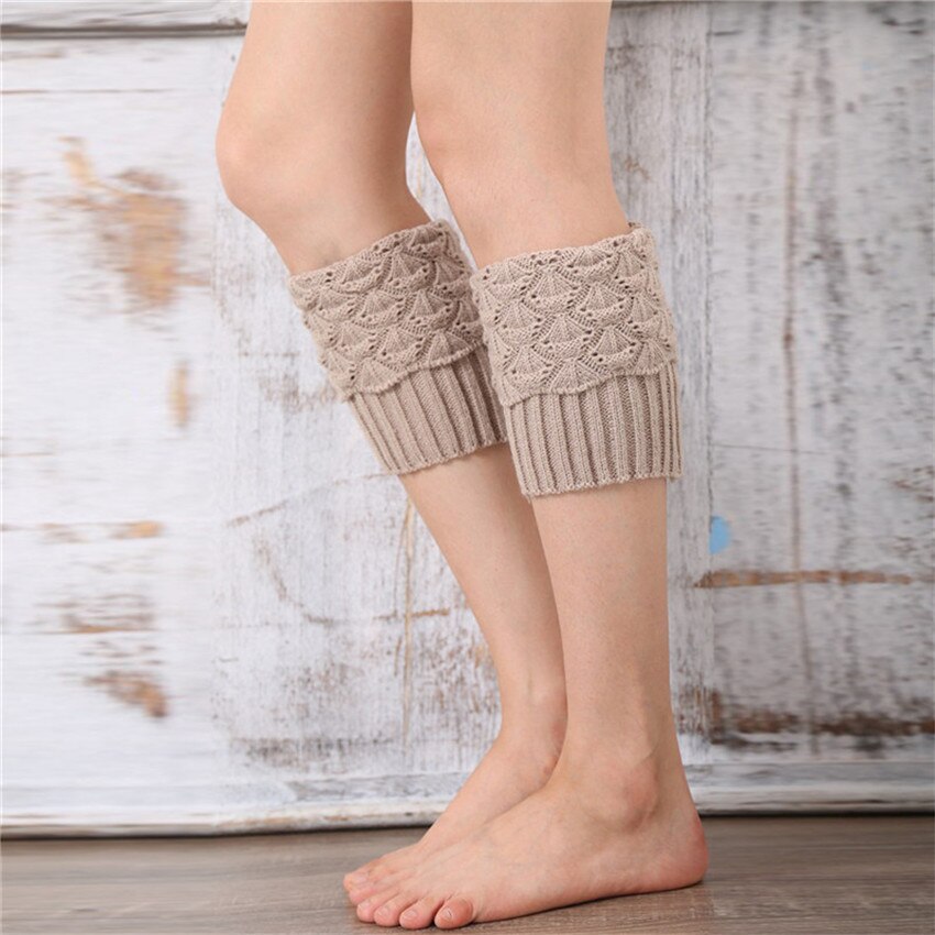 Leg Warmers Women Warm Knee High Winter Knit Solid Crochet Leg Warmer Socks Warm Boot Cuffs Beenwarmers Socks: Khaki