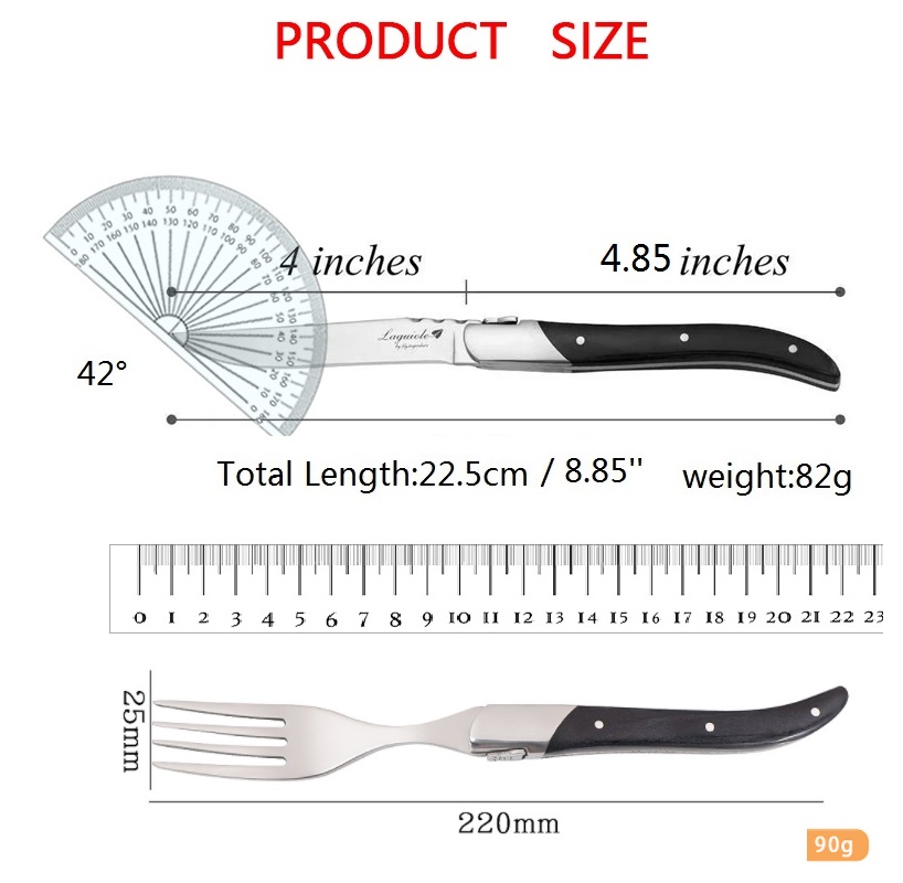 Laguiole Black Wood Knives 6-Piece Black Wooden Handle Steak Knife Fork Spoon set Japanese Wood Cutlery Christmas 8.7 in
