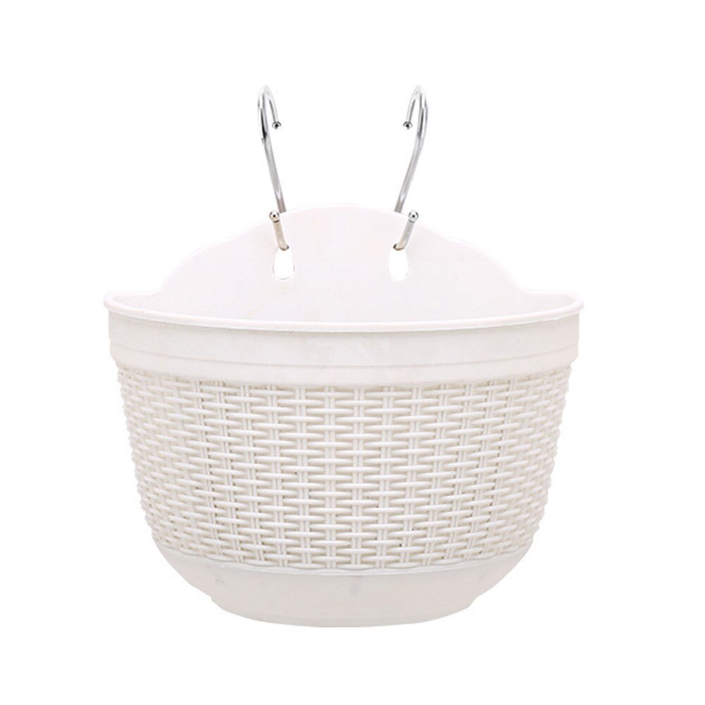 Imitation Rattan Wicker Wall Hanging Flower Baskets Plant Hangers Indoor Outdoor Flower Pot Basket Garden Flower Pot Planters: White L