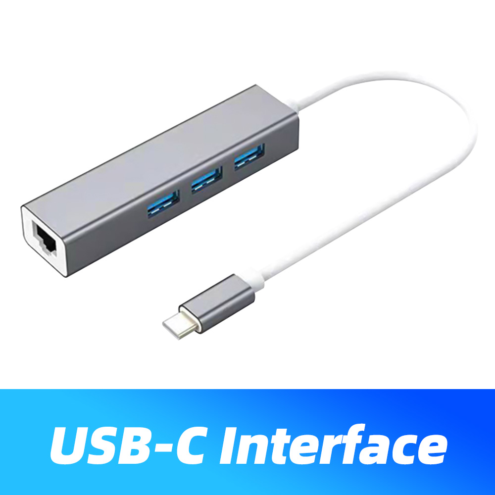 USB Ethernet with 3 Port USB HUB 2.0 RJ45 Lan Network Card USB to Ethernet Adapter for Mac iOS Android PC USB 2.0 HUB Splitter: Type-C Gray