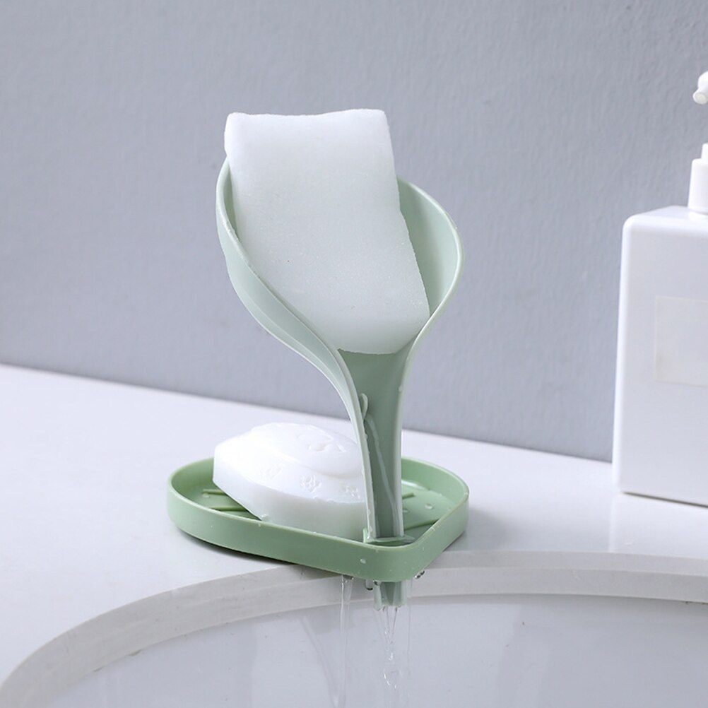 Sink Soap Drain Box Double Leaf-Shaped Soap Holder Free Punch Toilet Bathroom Multifunctional Soap Holder: Green