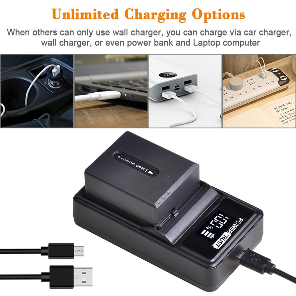 PowerTrust NP-FF71 NP-FF70 Rechargeable Battery and Charger for Sony NP FF71 NP FF70 NPFF71 NPFF70 DCR-HC1000 DCR-HC1000E