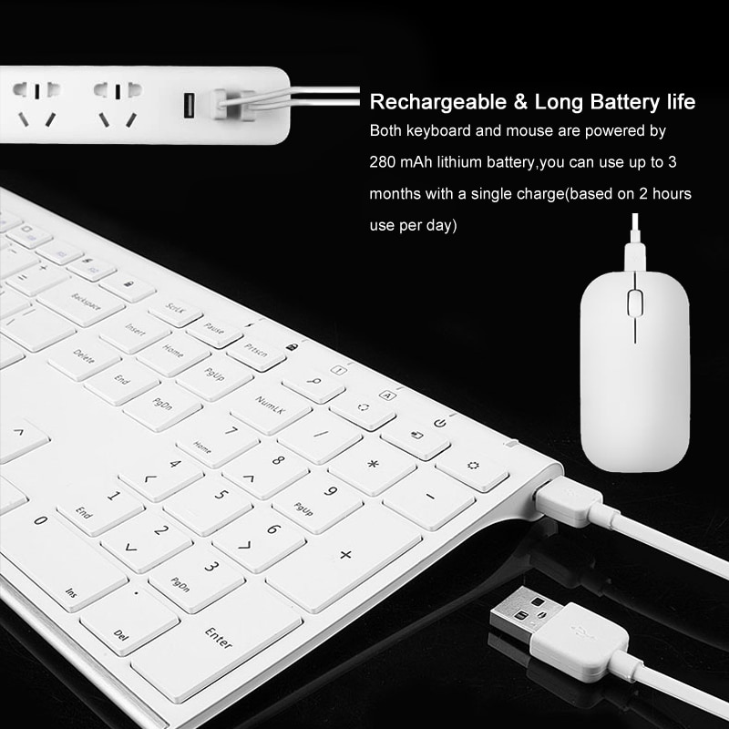 B.O.W 2.4Ghz Wireless Keyboard, 10 Keys Slim Matte Metal Ultra thin Rechargeable Full Size Keyboard Kits with Nano USB Receiver