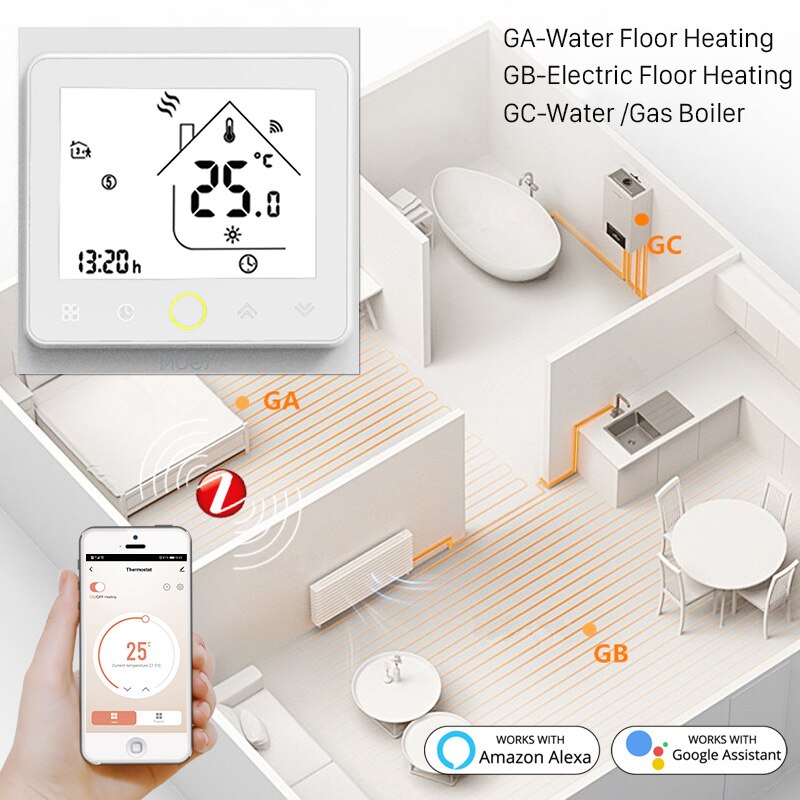 Vand / elektrisk gulvvarme vand / gaskedel zigbee smart termostat programmerbar temperaturregulator med alexa google home