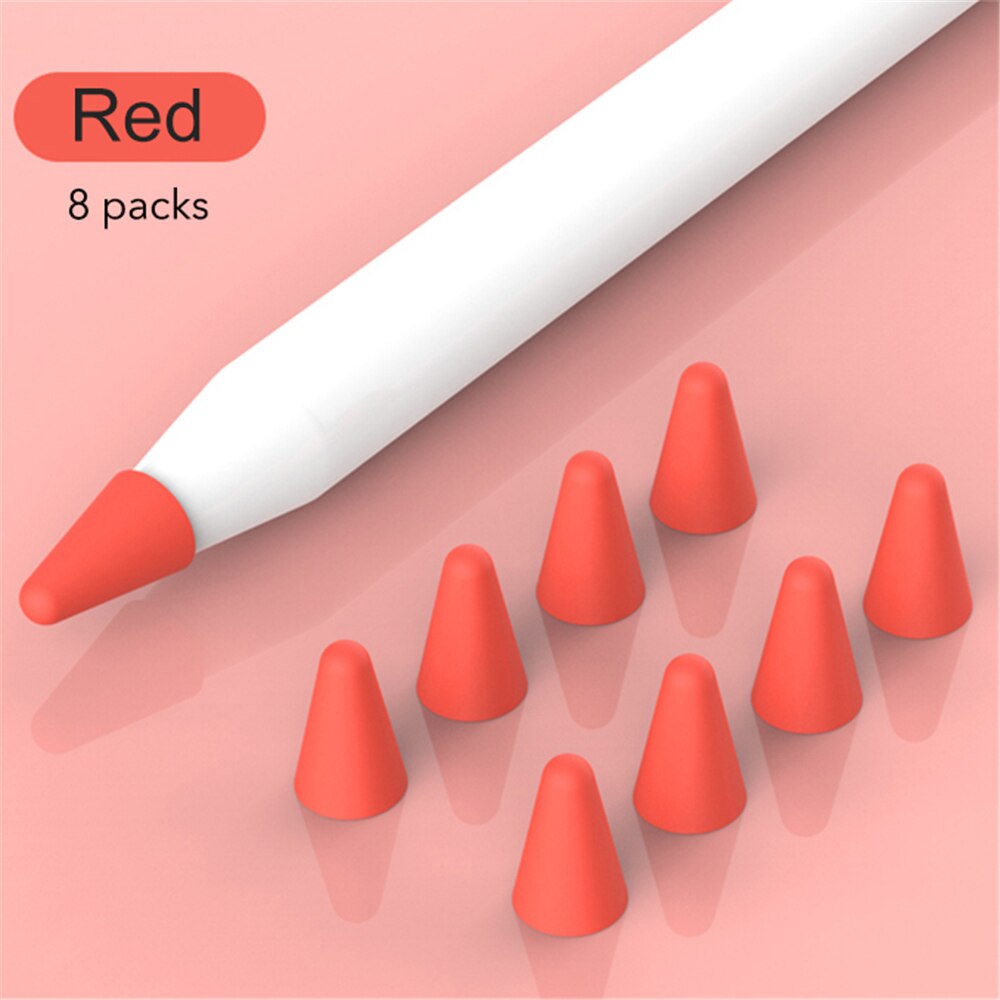 8pcs Mute Silicone Replacement Tip Case Nib Cover Skin For Apple Pencil 1 2 Stylus Touchscreen Pen Nib Protector: red