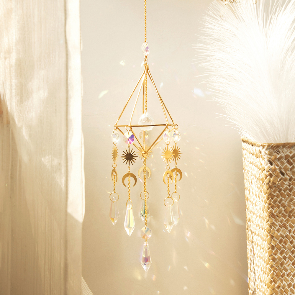 Suncatcher Zon en Maan Regenboog Kristal Zon Catcher Venster Hangende Decor Suncatcher Kristal Huis Tuin Ornamenten Outdoor: Rose