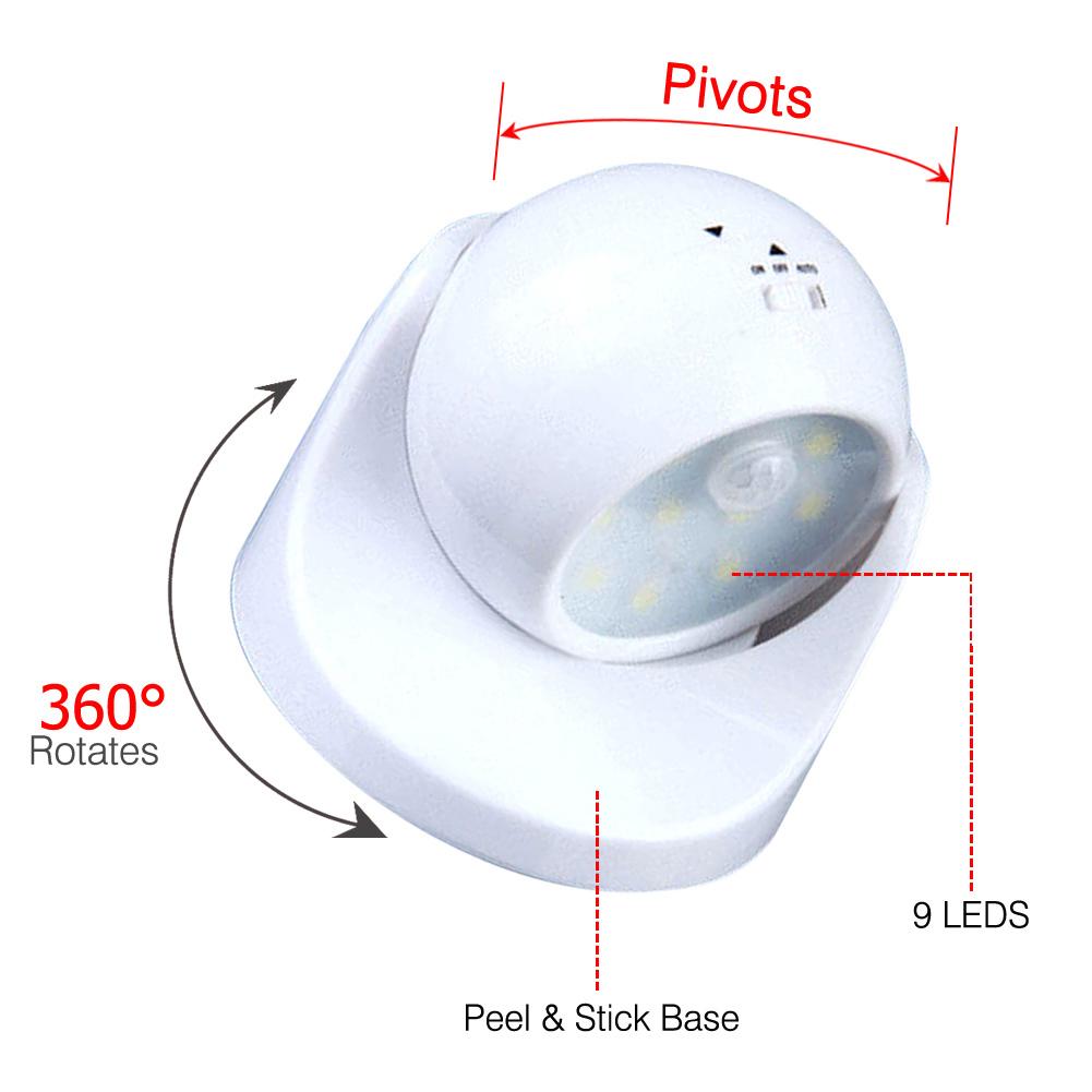 LED Motion Activated Light Sensor Battery Wireless Indoor Outdoor Porch Garden Wall Shed Lamp 360 Rotation Night Light