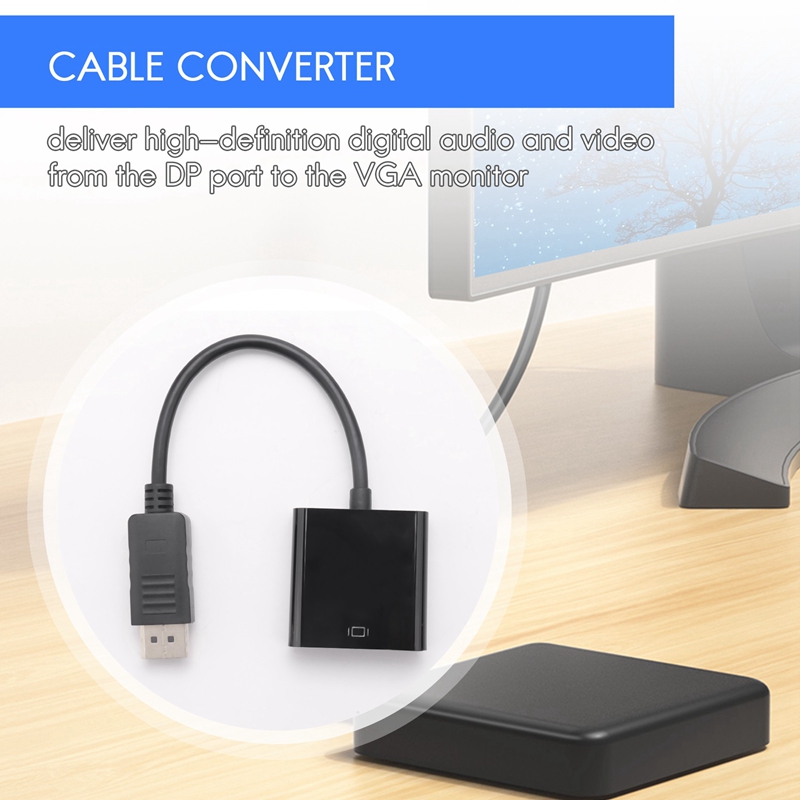 RISE-2X Displayport DP Male To VGA Female Adapter Display Port Cable Converter Black