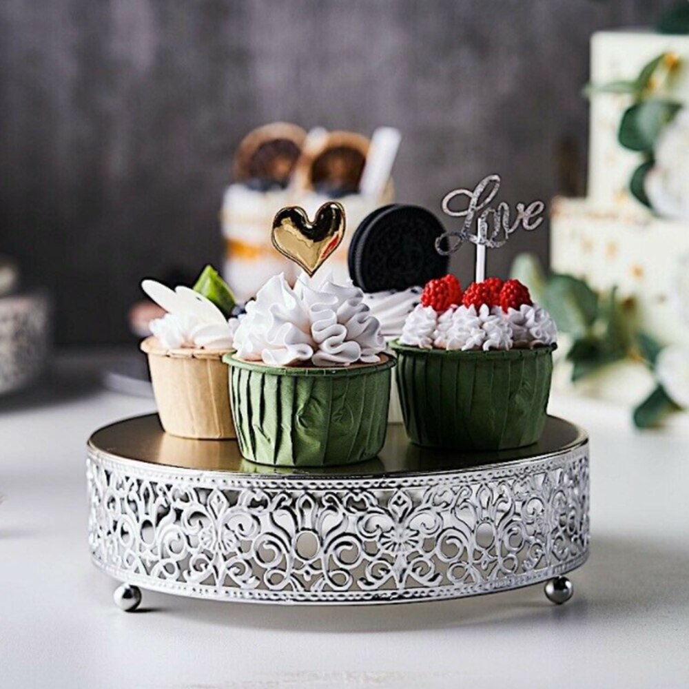 Round Lace Metal Wedding Cake Stand Dessert Display Stand Glossy Metallic Finish for Wedding Ceremonies Party Decoration Banquet