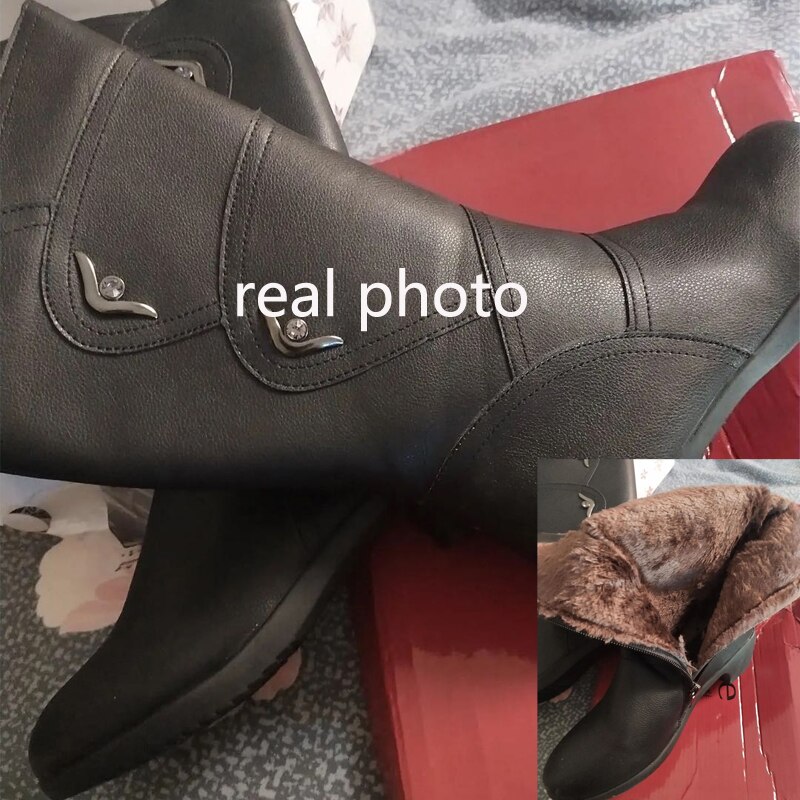 Botas de tacón grueso para mujer, zapatos de algodón con cremallera, cálidos, para otoño e invierno,