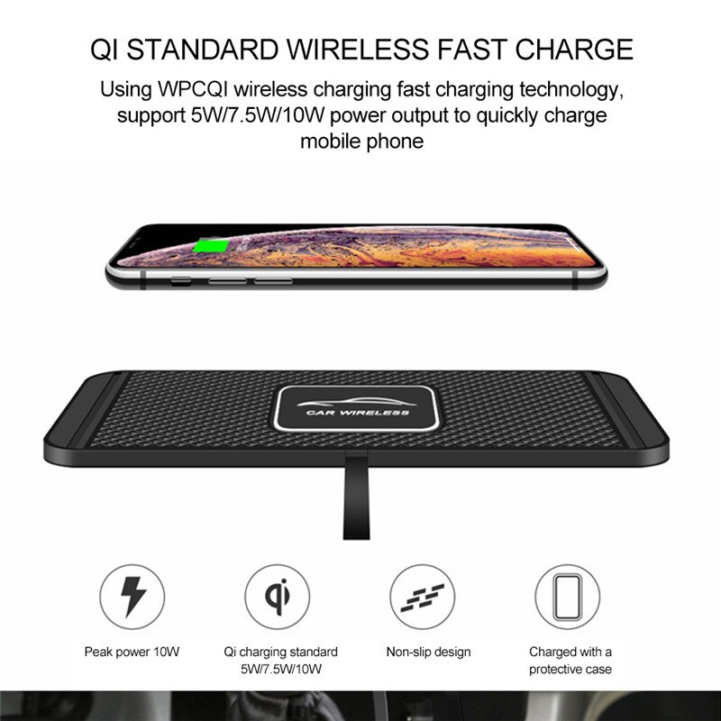 2 In 1 Auto Qi Draadloze Oplader Pad Dashboard Houder Anti-Slip Mat Snel Opladen Dock Station Telefoon Oplader voor Iphone Samsung