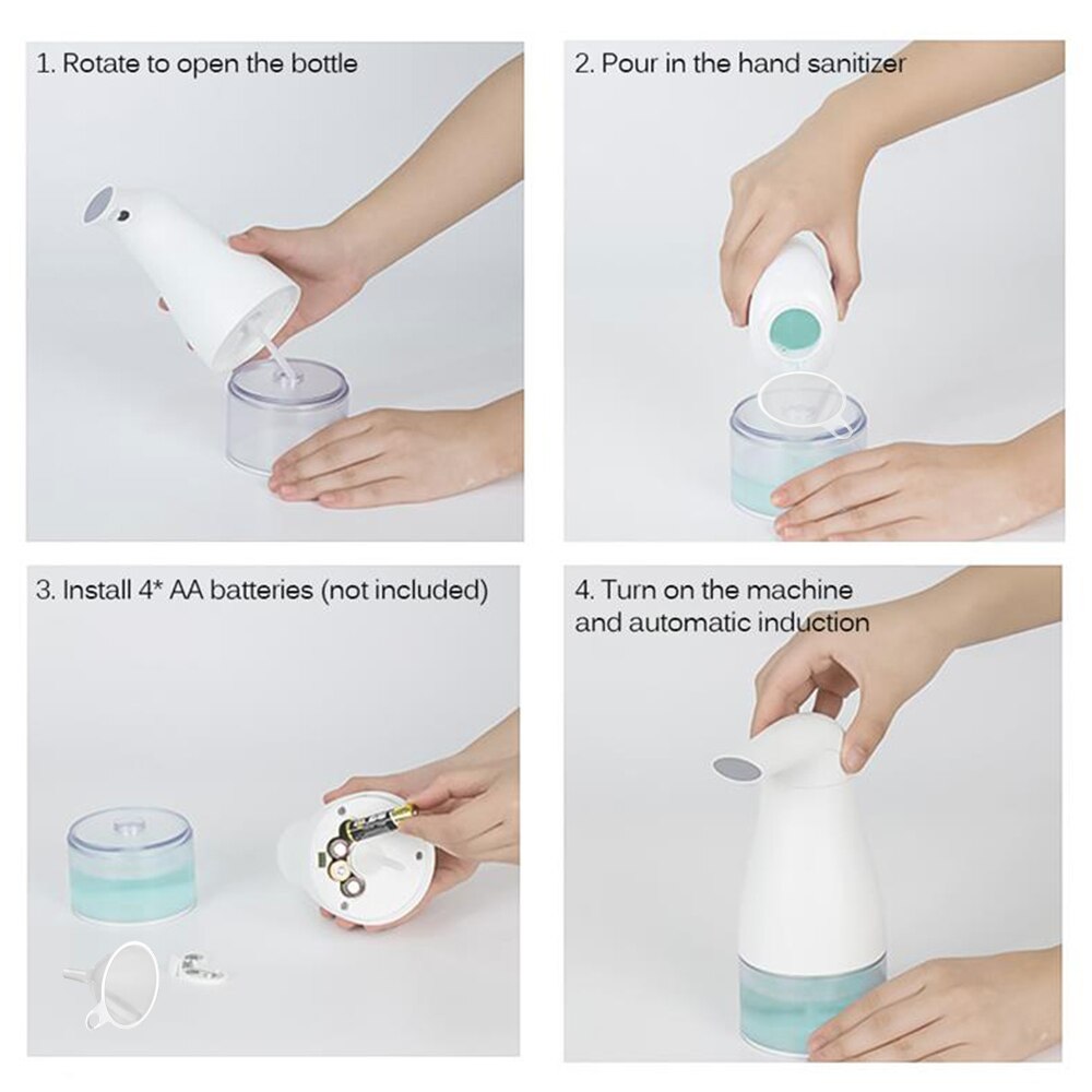 250ml Battery Powered Automatic Sensor Soap Dispenser Touchless Foaming Soap Dispenser Bathroom Kitchen Soap Bottle