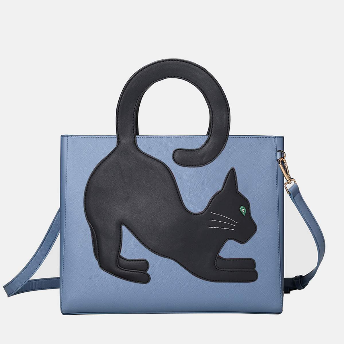 Sac à main femme motif chat sac à bandoulière femme queue de chat sac à main à motifs sac à bandoulière en cuir PU sac messager à fermeture éclair porte-documents: blue