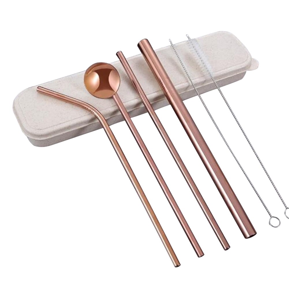 Gjenbrukbare drikkestråer av metall rustfritt stål fast bøyd rett drikkestrå med rengjøringsbørste festtilbehør: rose måke