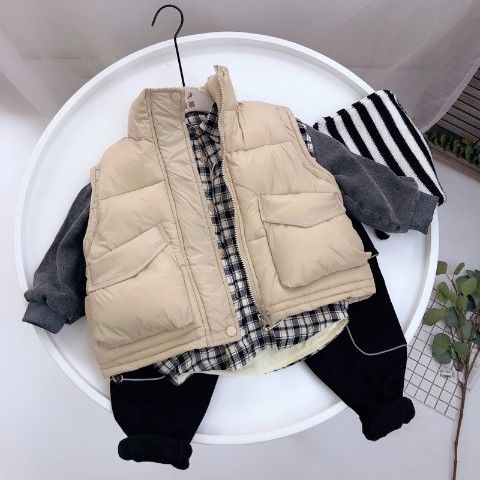 Kinderen winter trekkoord kraag dik vest jas jongens koreaanse meisjes jongens tiener jassen kinderen bovenkleding donsjas: Abrikoos / 7 hoogte 120-130cm