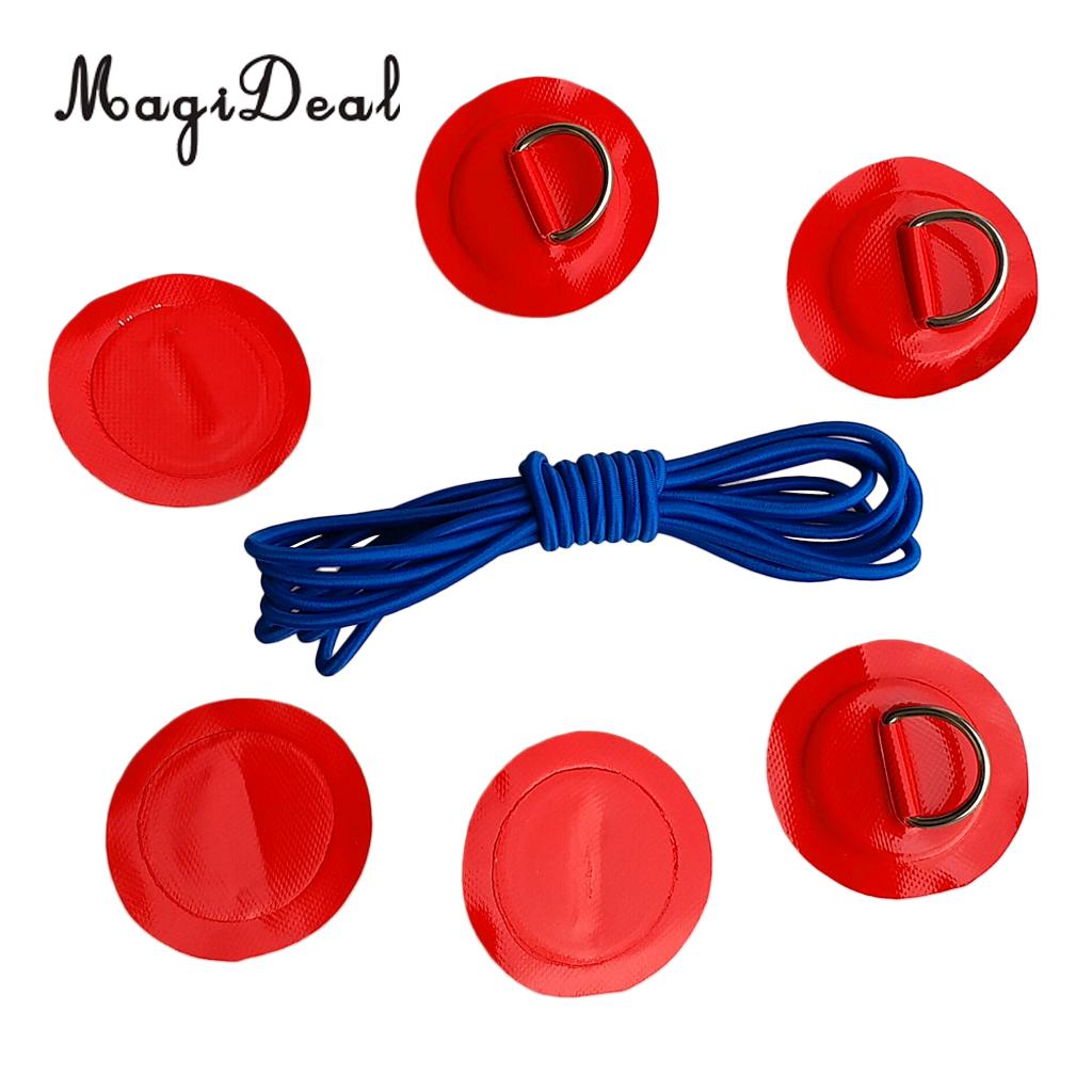 Accesorios para Kayak-6 uds. Parche/almohadilla de anillo en D de repuesto + cuerda elástica para costilla de PVC, bote inflable, balsa, canoa, aparejo de pesca