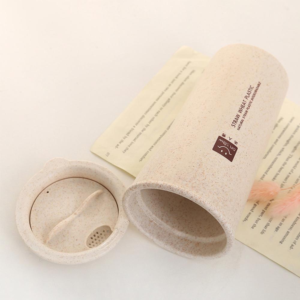 Eco-friendly Drinking Cup 280ML Unbreakable Reusable Two-layer Insulation Wheat Fiber Straw Coffee Cup Travel Mug Leak-proof
