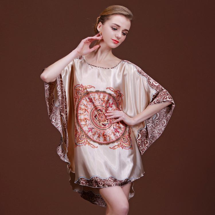 Zomer dames sexy satijnen nachtkleding nachthemd blauwe kaftan badjas nachthemd losse nachtkleding nieuwigheid print nachthemd: 5