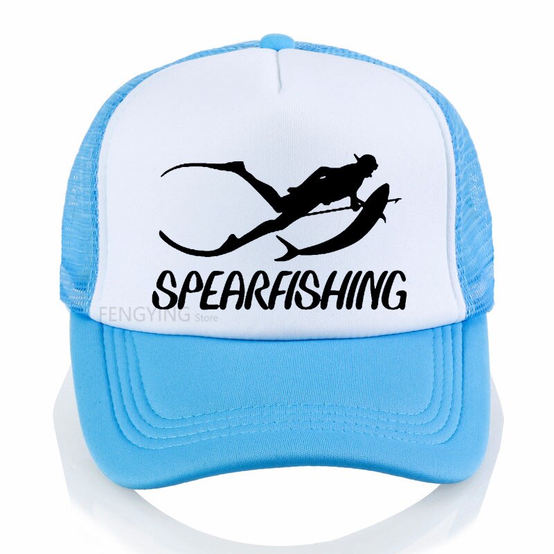 Spearfishing print baseball cap afslappet bomuld hip-hop mesh cap sommer sport trucker hat: Himmelblå