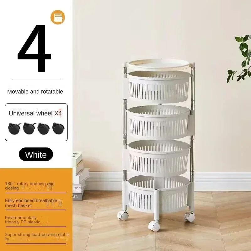 Kitchen Rotating Rack Floor-to-ceiling Household Multi-functional Vegetable and Fruit Corner Rack Multi-layer Vegetable Basket: Red