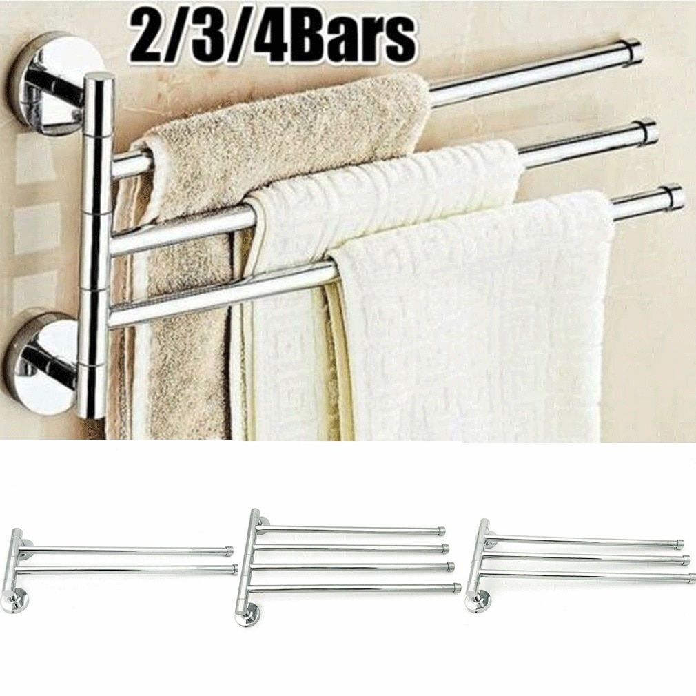 1PC Wall-Mounted Stainless Steel Swivel Bars Bathroom Towel Rack Hanger Holder Organizer