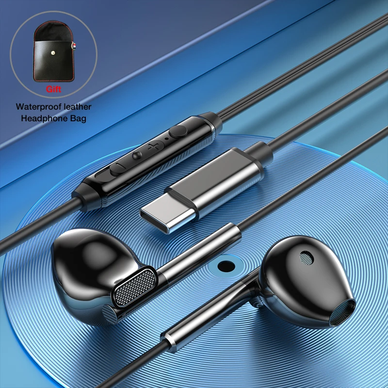 EARDECO 3.5mm/Type-C słuchawki z redukcją szumów słuchawki przewodowe Bass Hifi słuchawki przewodowe słuchawki douszne mikrofon stereo słuchawki z przewodem: SZARY