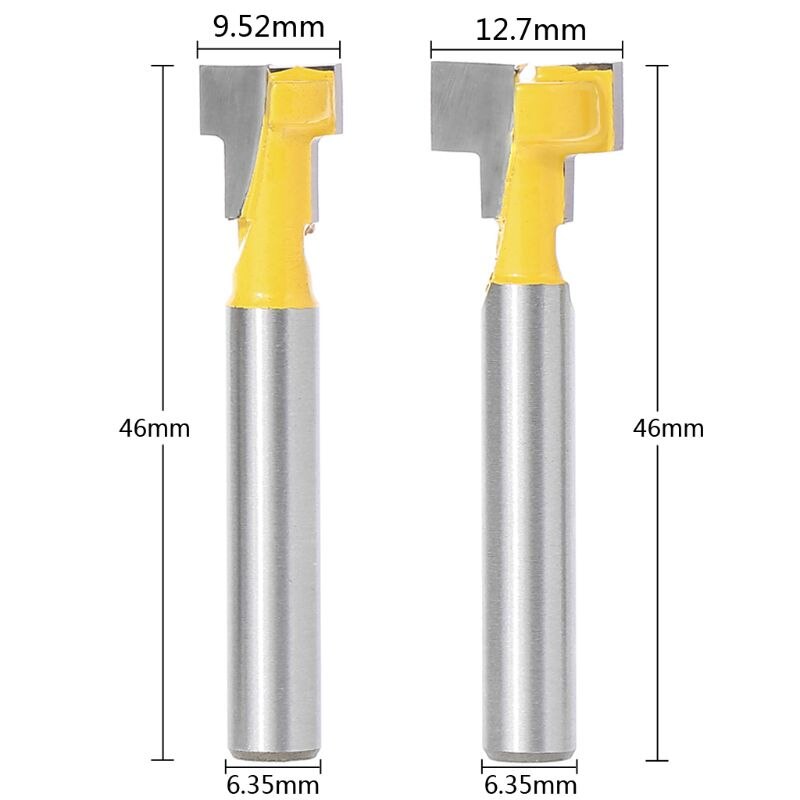 2 Pcs 1/4'' Shank Yellow T-Slot Cutter Router Bit Set for 3/8'' & 1/2'' Hex Bolt