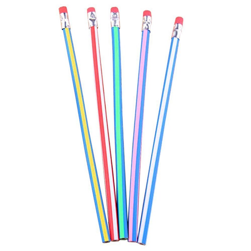1pcs HB Magic Bendy Flexible Colorful Stripe Pen Soft Pencil With Eraser For Kids Students
