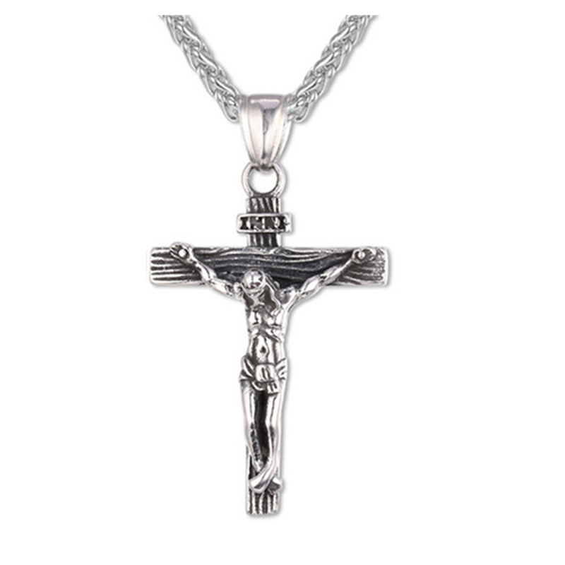 Mannen Ketting Christian Sieraden Vintage Kruis Inri Kruisbeeld Jesus Stuk Hanger & Ketting Goud Kleur Rvs: silver