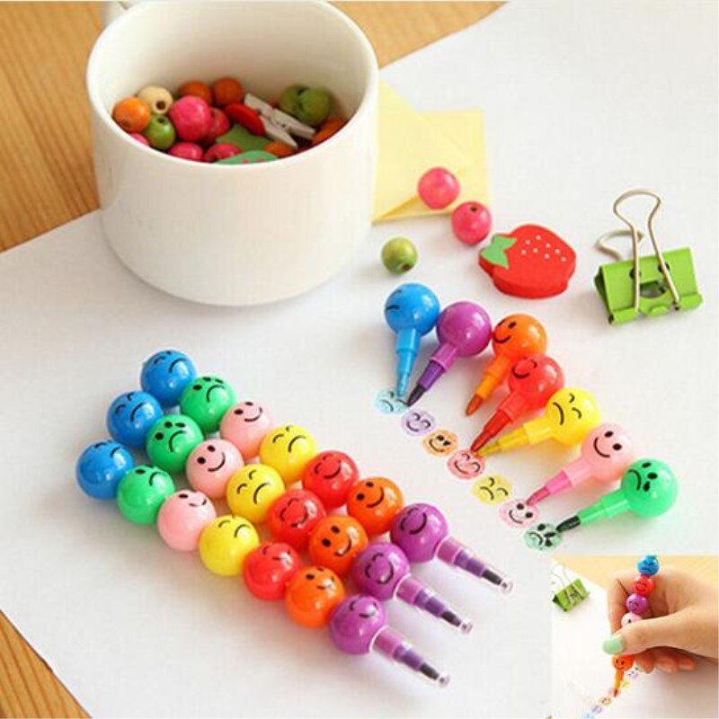 7 Colors Crayons For Kids Wax Crayon Sugar-Coated Haws Cartoon Smile Graffiti Pen Stationery