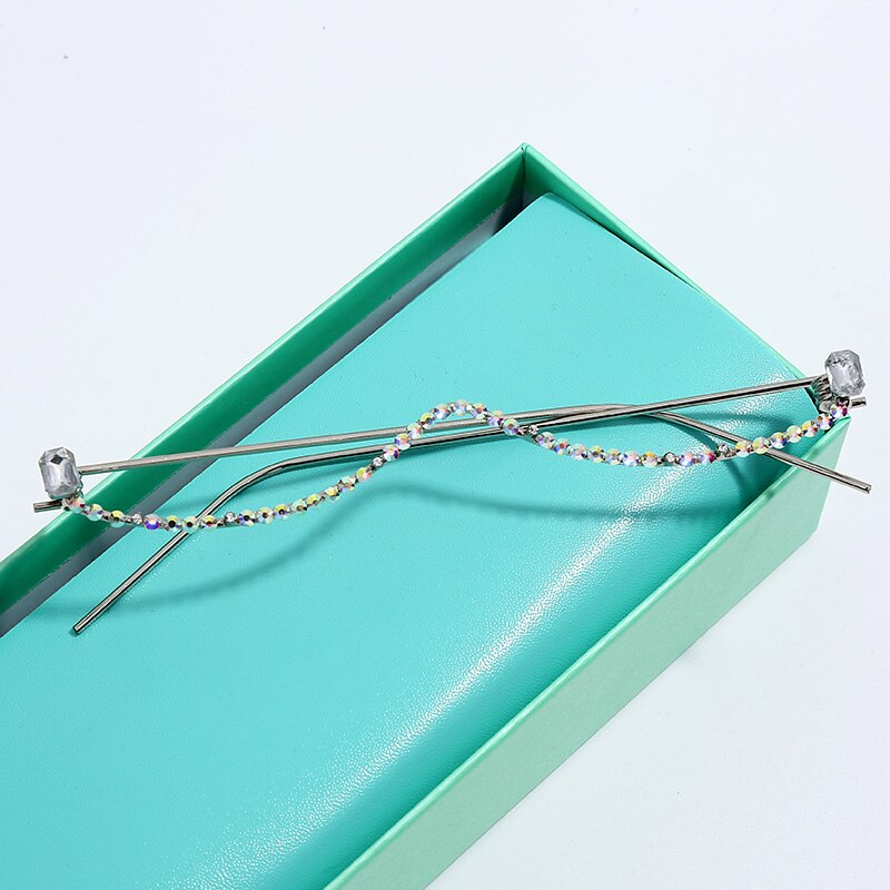 Diamond Eyeglasses Frame For Women Luxury Crystal Half Frame Glasses Colorful Chain Red Green Pink Rhinestone Glasses