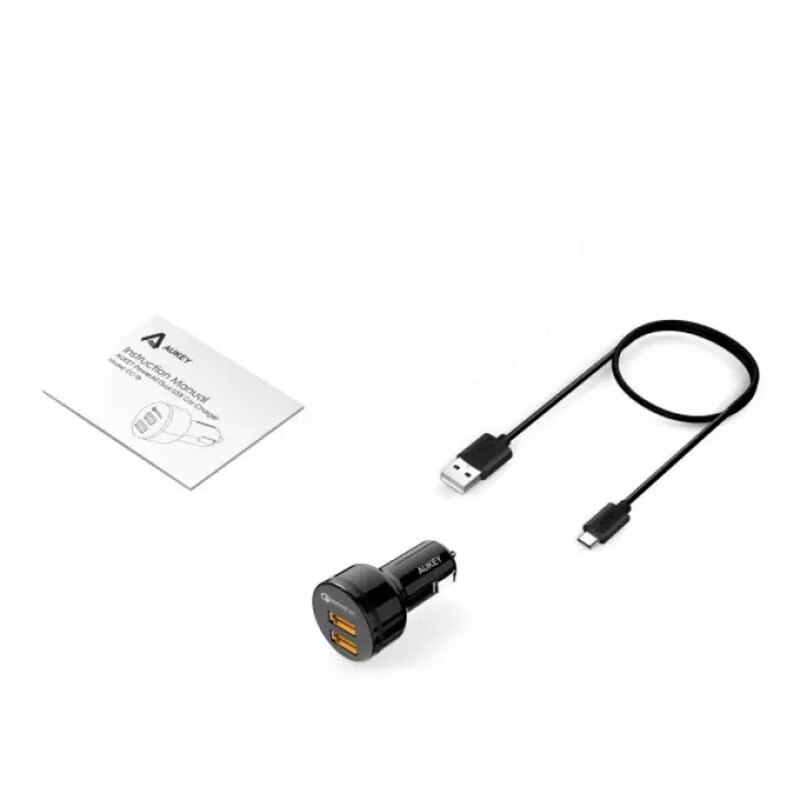 Aukey-cargador de coche CC-T8, estación de carga rápida 3,0, 36W, salida de doble puerto, certificado por Qualcomm