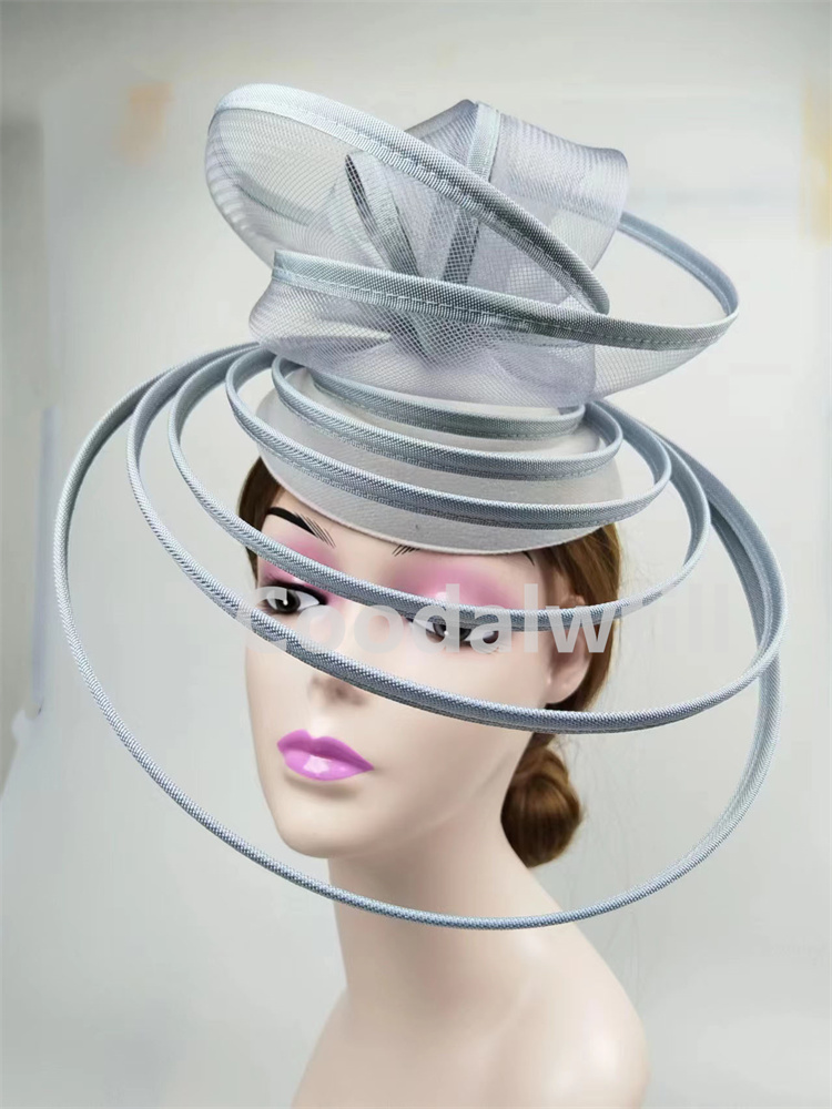 Kirche Fascinator Hütte Hochzeit Gittergewebe Kopfschmuck Frauen Party Bankett Chapeau Deckel Stirnband Damen Party Tee königlich Ascot Bunker Kappen: Grau