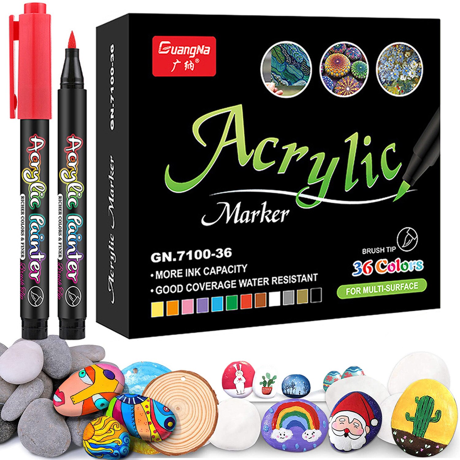 36 Color Sketching Markers, Acrylic Marker for Painting, Acrylic Paint Pen, Brush Art Marker for Fabric Canvas, Rock Painting