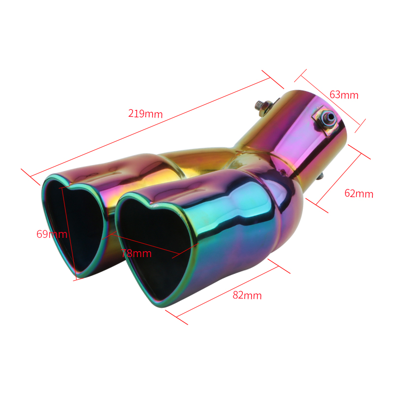 Universal Heart Shape Style Red Pink Exhaust Muffler Tips Stainless Steel Double Out Exhaust Tube Tips Car Accessories: Gold