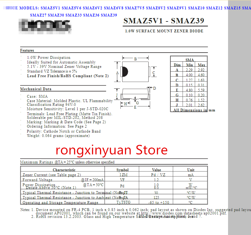 20 sztuk SMAZ5V1-13-F SMAZ5V6 SMAZ6V2-13-F SMAZ6V8 SMAZ7V5-13-F SMAZ8V2 SMAZ9V1-13-F SMAZ10 SMAZ12-13-F SMAZ15 SMAZ16-13-F SMAZ18