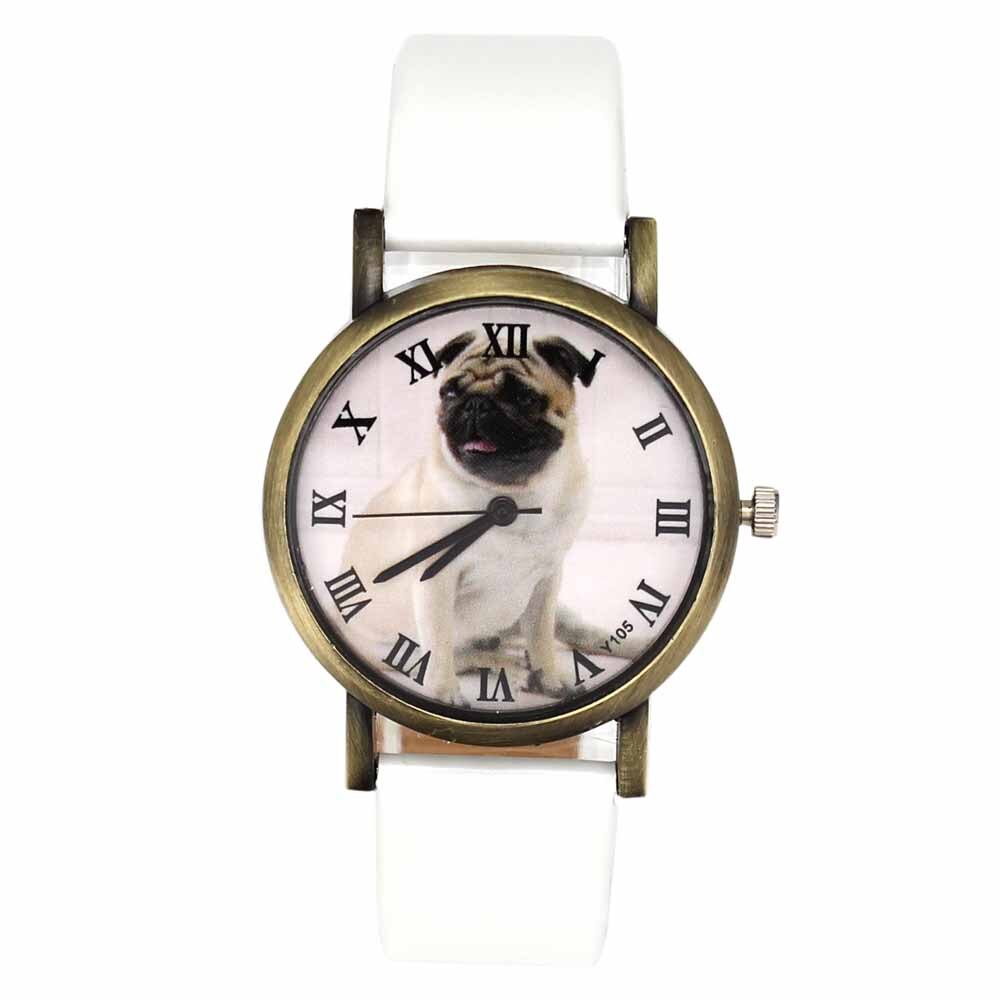 Mops Haustier Hund PU Leder Band Uhren männer frauen lässig Silikon Band Armbinde unisex Sport Quarz Handgelenk uhr