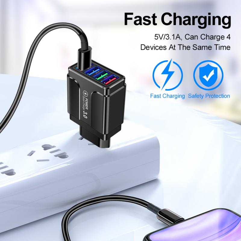 Mobiele Telefoon Reizen Opladen Hoofd Voor Iphone 12 Xiaomi Huawei Tablet Draagbare Eu/Us/Uk Plug 3.1A Vlinder 4 Usb Lader