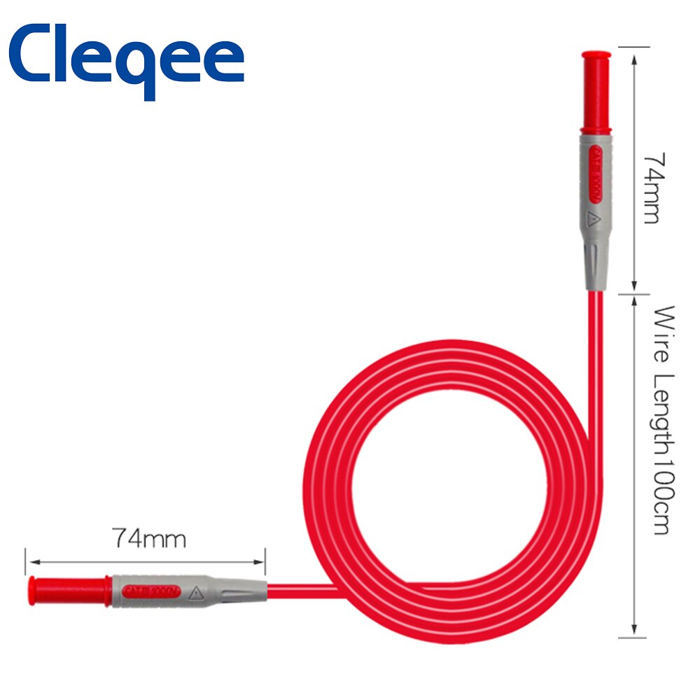 Cleqee P1032 2 Teile/satz 4mm Bananen Stecker Prüfung Linie Multimeter-Prüfung Kabel Spritzguss Gerade zu Gebogene Prüfung Kabel