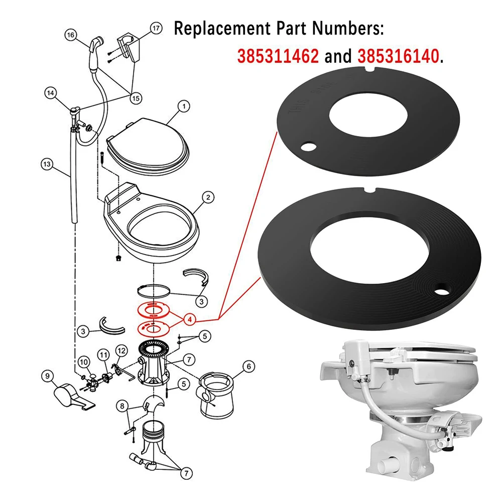 385311462 & 385316140 Replace Rubber Toilet Seal for Dometic/Sealand/VacuFlush/Travel Trailer RV Camper 506+ 510+ 511 H 547+
