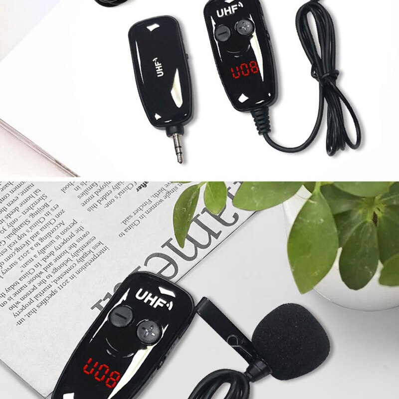 UHF Microphone Lavalier Wireless Microphone Interview Microphone with LCD Display for Smartphone