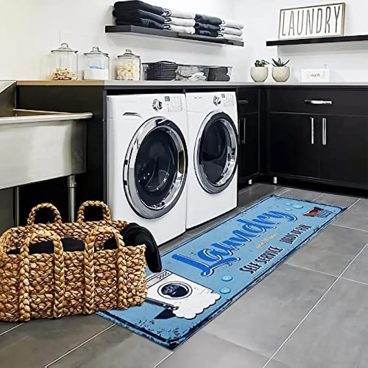 Laundry Room Rug Non-slip Flannel Floor Mat for Washroom Mudroom Kitchen Mat Area Rugs Laundry Runner Rug Tapis Cuisine