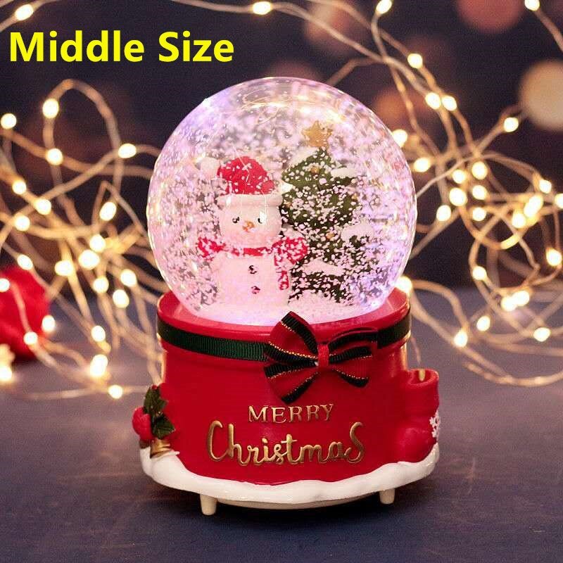 Christmas Snow Globe Music Box Light Snowflakes Santa Claus Crystal Ball for Thanksgiving Birthday Year Christmas Decor: Snowman Middle