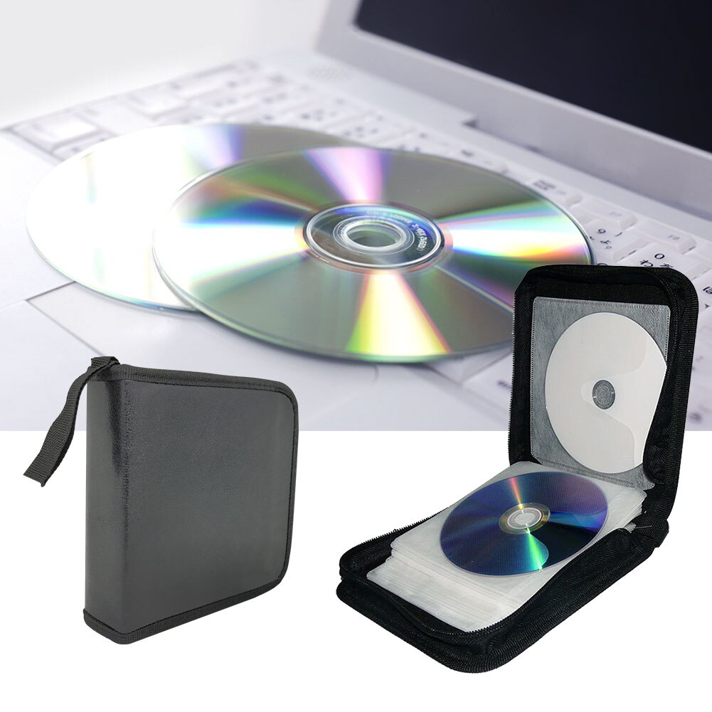 Hard Zipper Album Storage Case Holder Black Home Sleeve Double-side Wallet Box CD Bag 40 Disc DVD Organizer