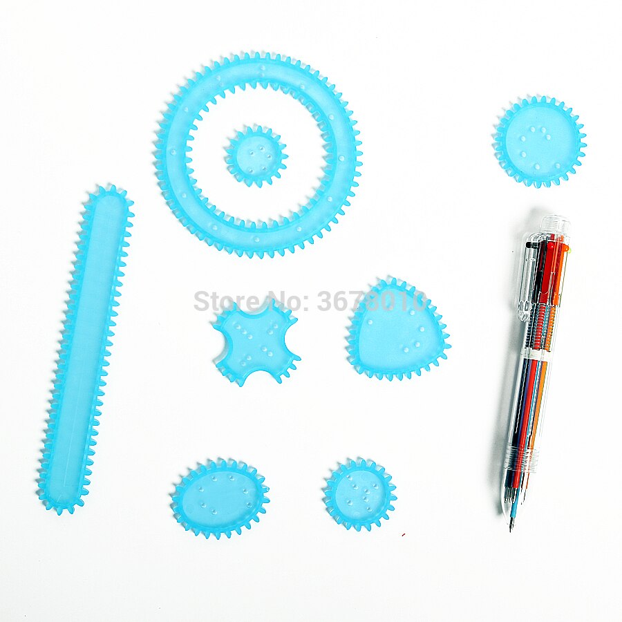 Spirograf kunst tegning legetøj legesæt spiral designs med 8 sammenlåsende tandhjul og hjul ,6- farvepenne pædagogisk legetøj til børn