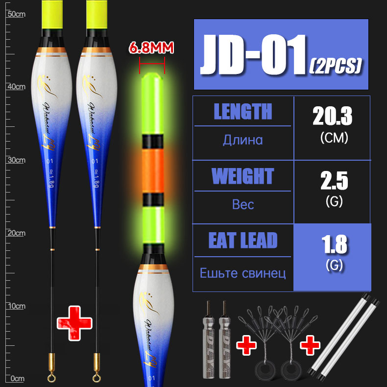 WAKASUI 2PCS/Set LED Electronic Rock Fishing Float With A Long Distance Of 6.8MM High Sensitivity Short Night Fishing Float: WHITE