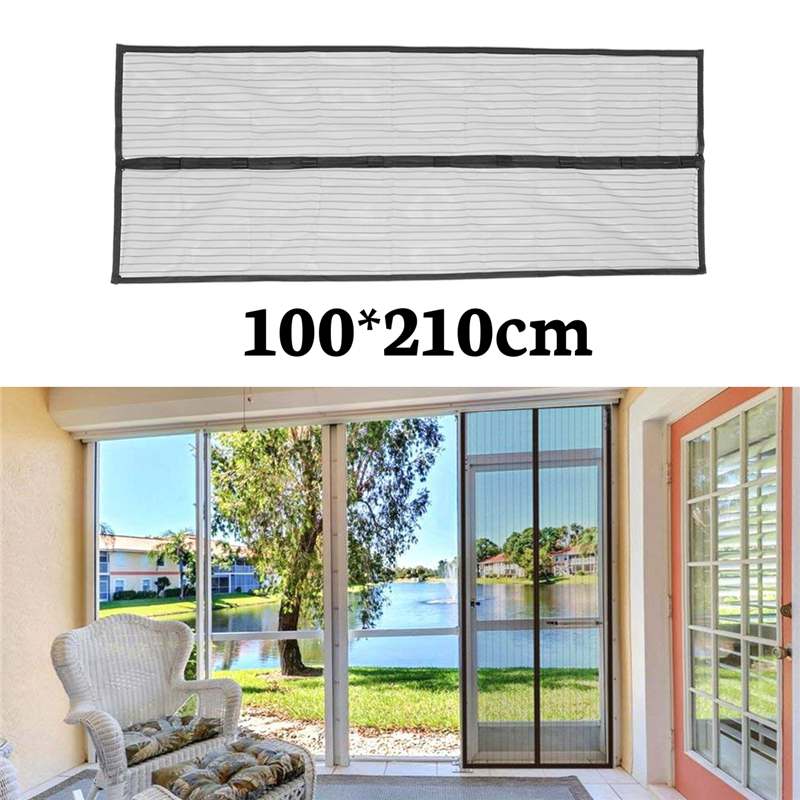 5 størrelser sort polyester mygbestandige møller skærm blødt garn dørtæppe flue insekter gardin dæmpning kryptering magnetisk net dør: 100 x 210cm