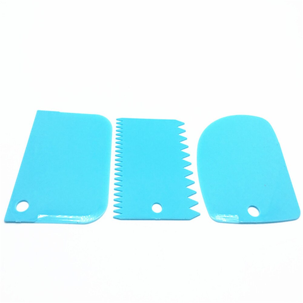 Couteau à pâte en plastique, 3 pièces, outils de pâtisserie, couteau à pâte en plastique, glaçage, Fondant, grattoir, décoration, bord lisse et dentelé, spatules, coupe-gâteau: Bleu