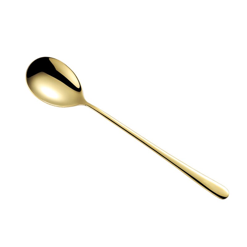 304 Stainless Steel Long Handle Household Cute Korean Spoon Adult Dinner Spoon Gold Plated: Gold