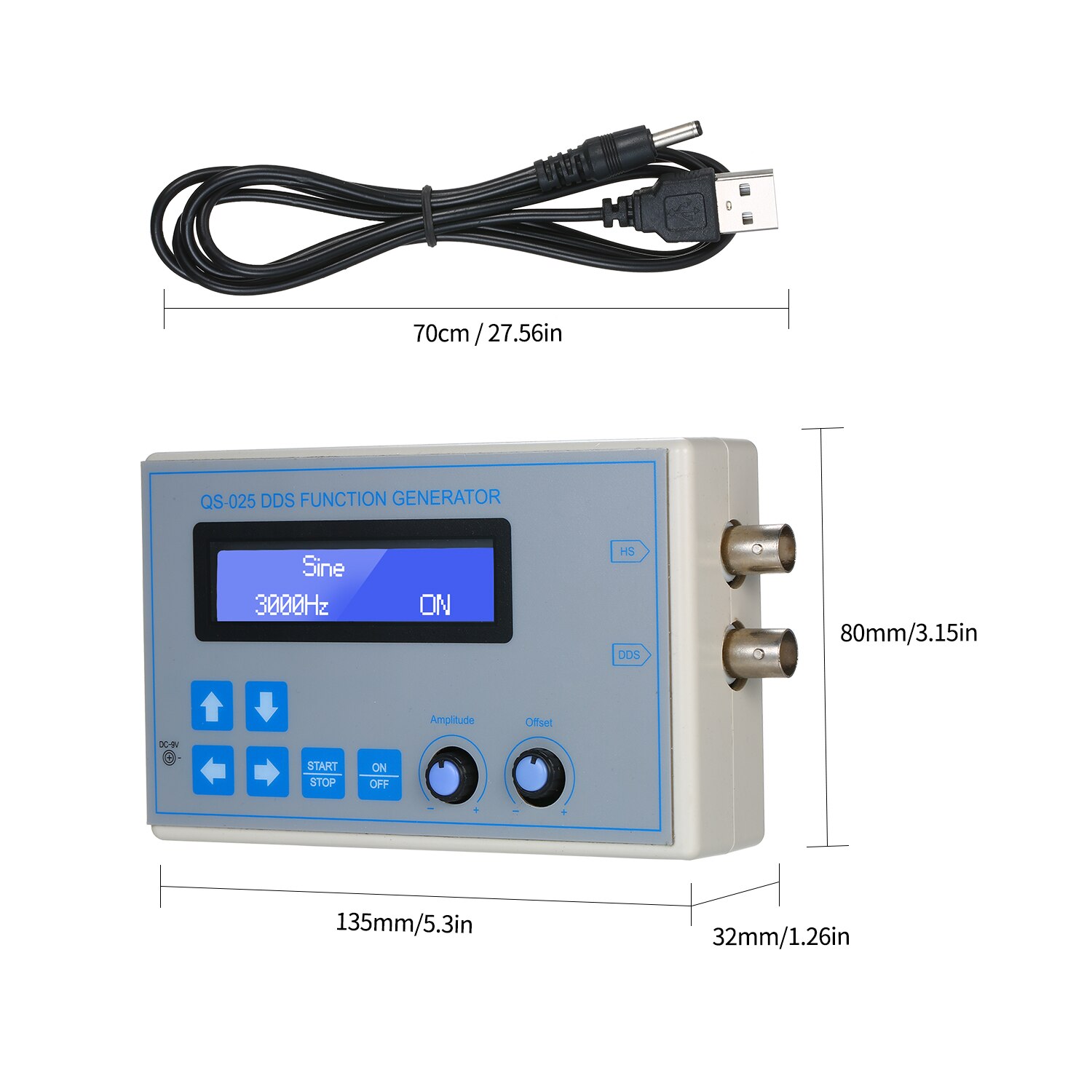 Generador de señal de función DDS, 1Hz-65534Hz, diente de sierra cuadrado sinusoidal, diente de sierra triangular, pantalla LCD de baja frecuencia, Cable USB